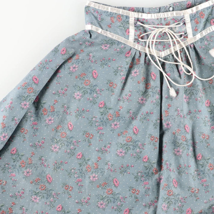 Vintage 1970'S Gunne Sax floral lace-up cotton midi-length flared skirt, size XS, women's cotton Blue type light blue Vintage Second Hand