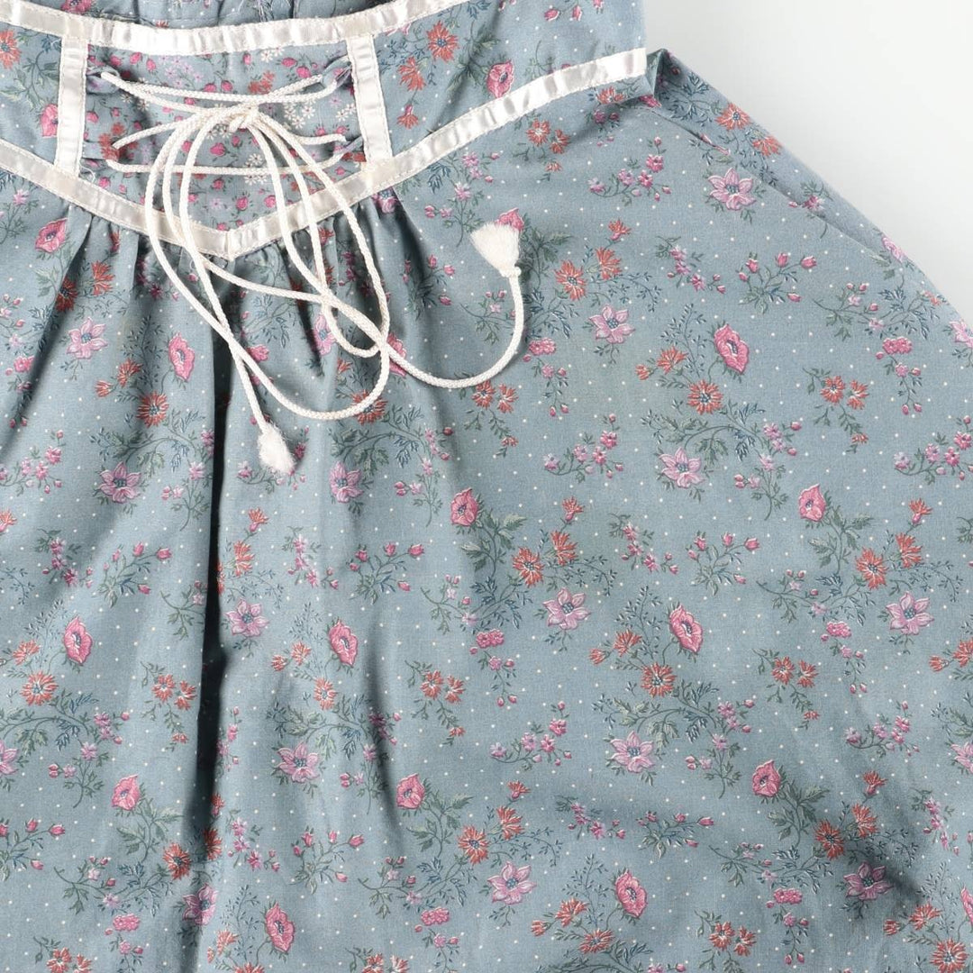 Vintage 1970'S Gunne Sax floral lace-up cotton midi-length flared skirt, size XS, women's cotton Blue type light blue Vintage Second Hand