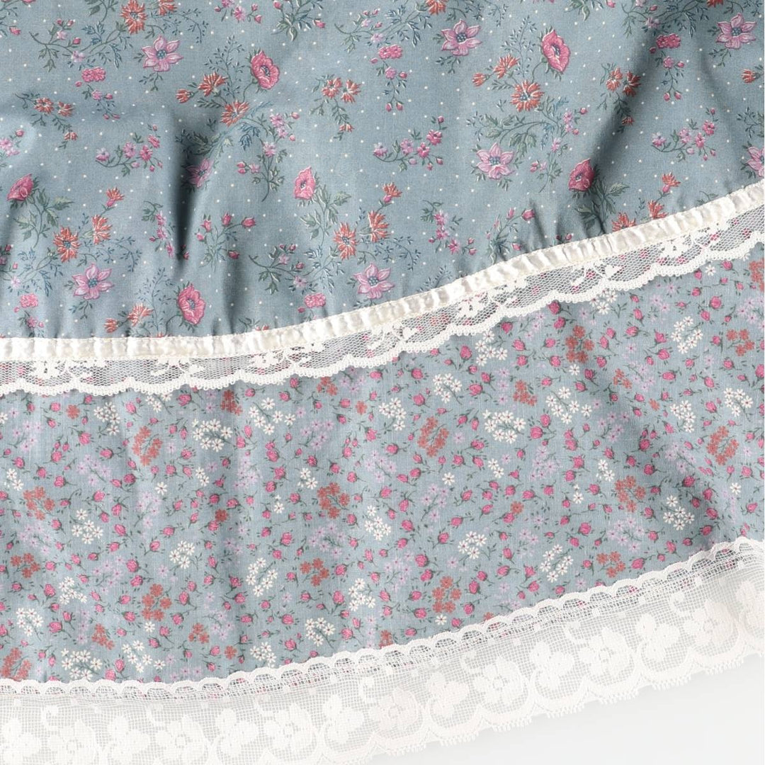 Vintage 1970'S Gunne Sax floral lace-up cotton midi-length flared skirt, size XS, women's cotton Blue type light blue Vintage Second Hand