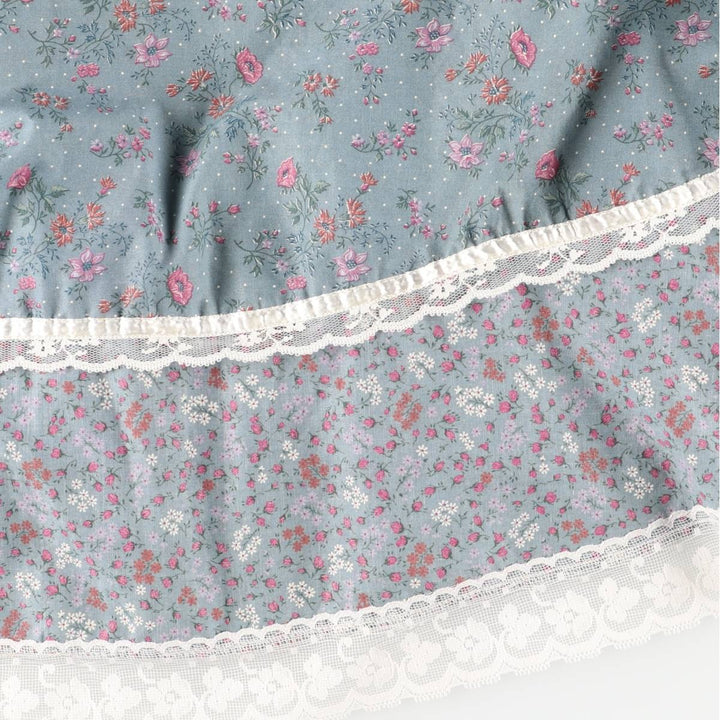 Vintage 1970'S Gunne Sax floral lace-up cotton midi-length flared skirt, size XS, women's cotton Blue type light blue Vintage Second Hand