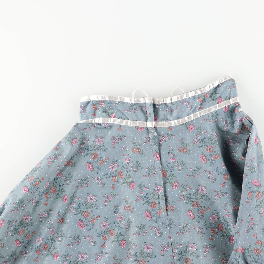 Vintage 1970'S Gunne Sax floral lace-up cotton midi-length flared skirt, size XS, women's cotton Blue type light blue Vintage Second Hand