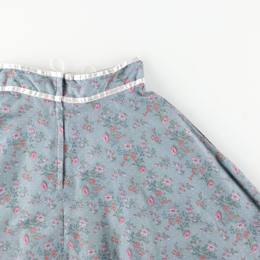 Vintage 1970'S Gunne Sax floral lace-up cotton midi-length flared skirt, size XS, women's cotton Blue type light blue Vintage Second Hand