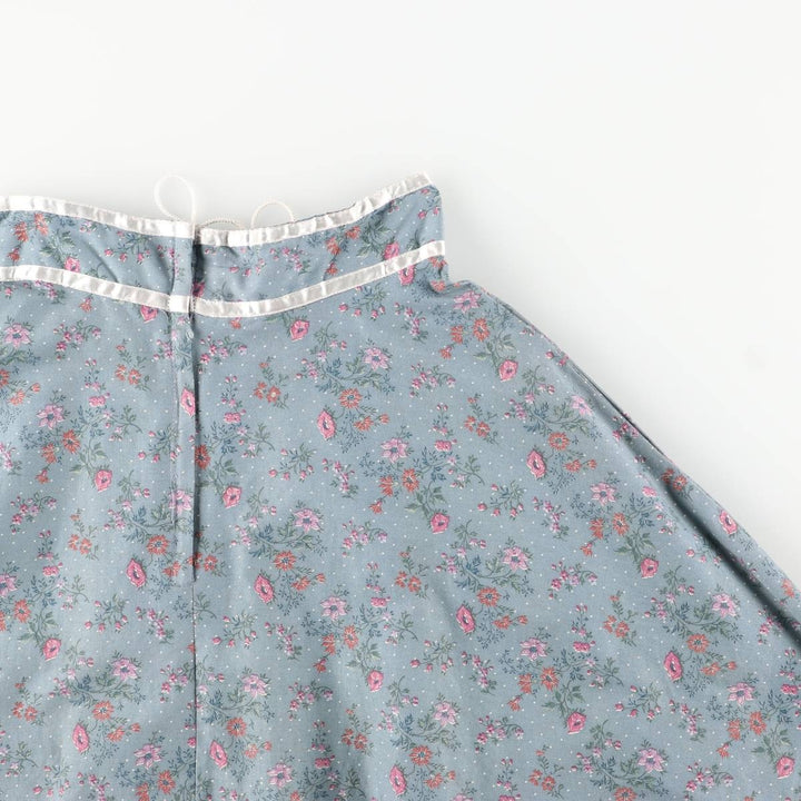 Vintage 1970'S Gunne Sax floral lace-up cotton midi-length flared skirt, size XS, women's cotton Blue type light blue Vintage Second Hand
