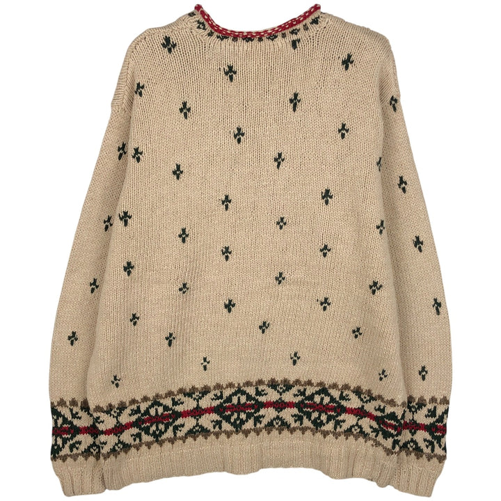 Eddie Bauer all-over print roll neck ski pattern cotton and linen knit sweater, size M linen beige type brown Vintage Second Hand