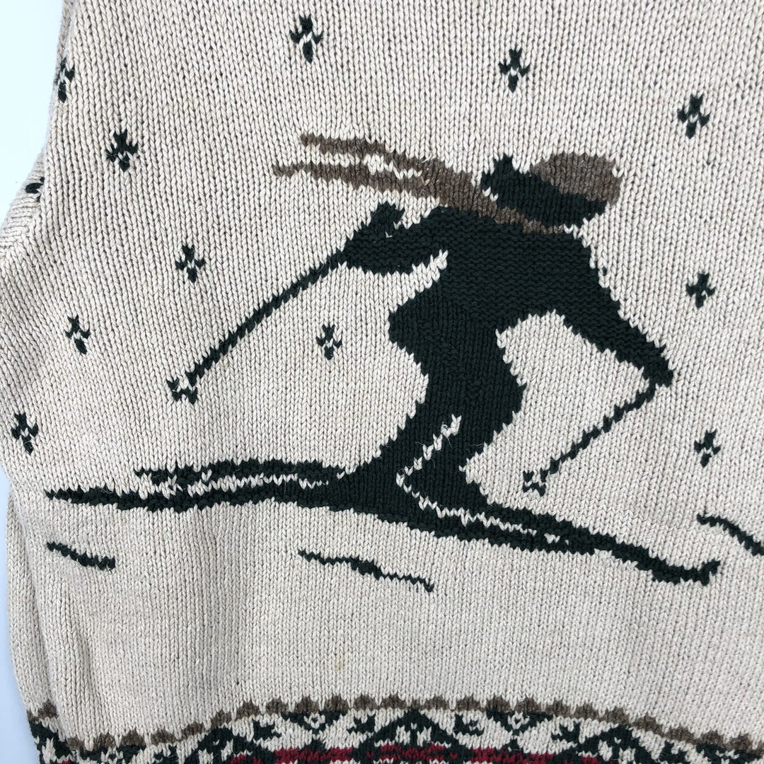 Eddie Bauer all-over print roll neck ski pattern cotton and linen knit sweater, size M linen beige type brown Vintage Second Hand