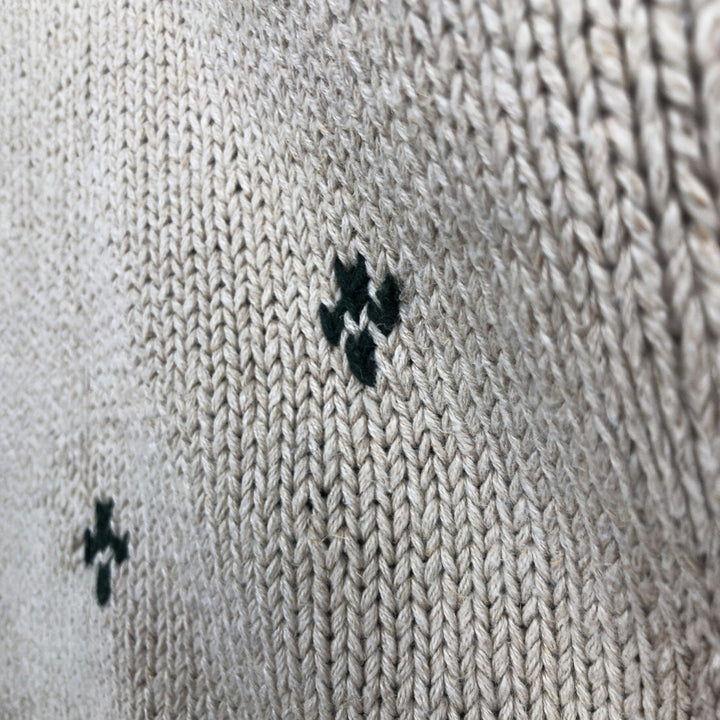 Eddie Bauer all-over print roll neck ski pattern cotton and linen knit sweater, size M linen beige type brown Vintage Second Hand