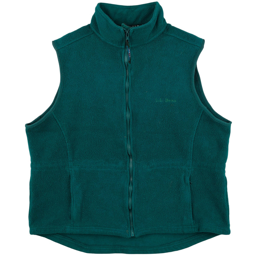 LLBean fleece vest, made in the USA, women's size L polyester green type Vintage Second Hand