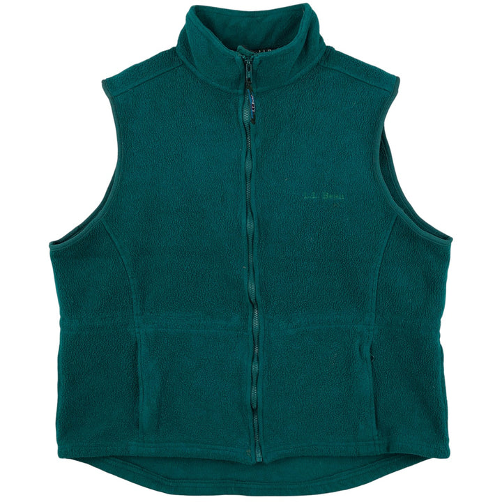LLBean fleece vest, made in the USA, women's size L polyester green type Vintage Second Hand