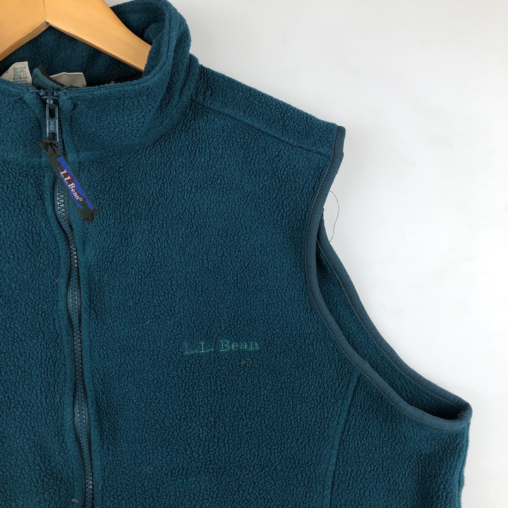 LLBean fleece vest, made in the USA, women's size L polyester green type Vintage Second Hand