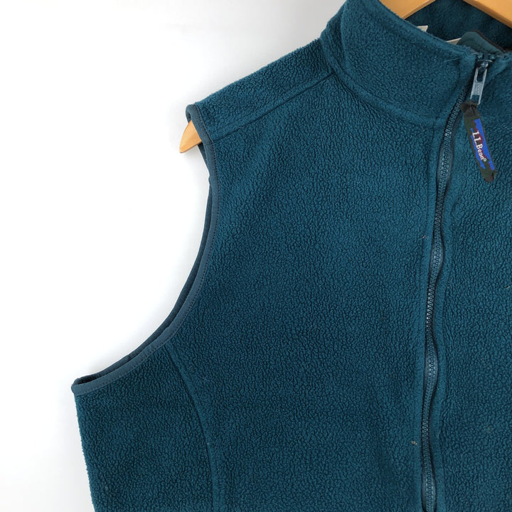 LLBean fleece vest, made in the USA, women's size L polyester green type Vintage Second Hand