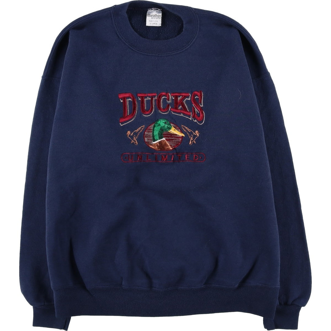 Vintage 90'S MARATHON APPAREL embroidered sweatshirt, made in the USA, men's size XL cotton navy blue type Vintage Second Hand