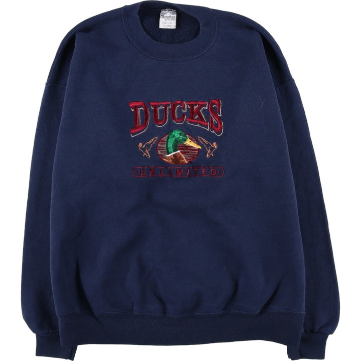 Vintage 90'S MARATHON APPAREL embroidered sweatshirt, made in the USA, men's size XL cotton navy blue type Vintage Second Hand