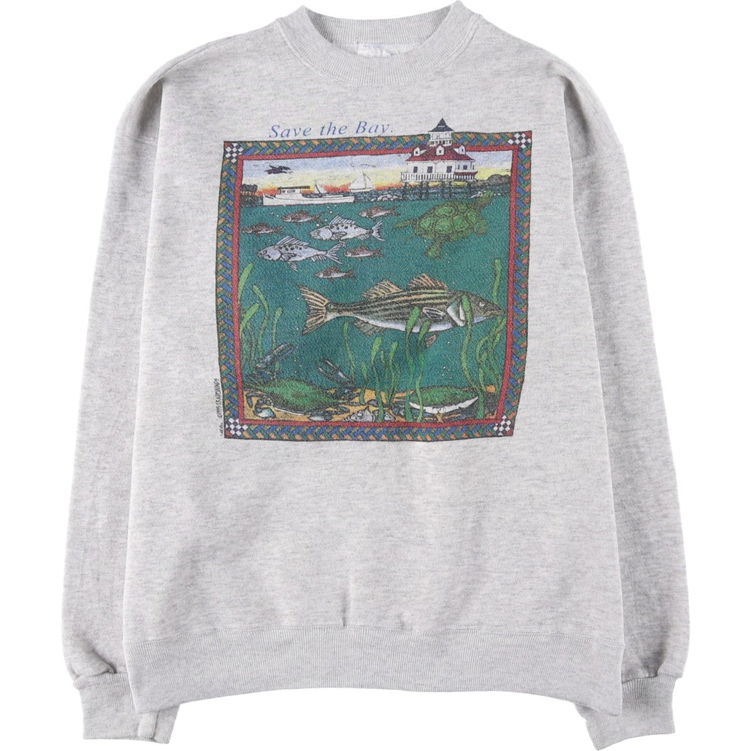 Vintage 90'S Hanes ACTIVEWEAR printed sweatshirt, men's size L cotton gray type Vintage Second Hand