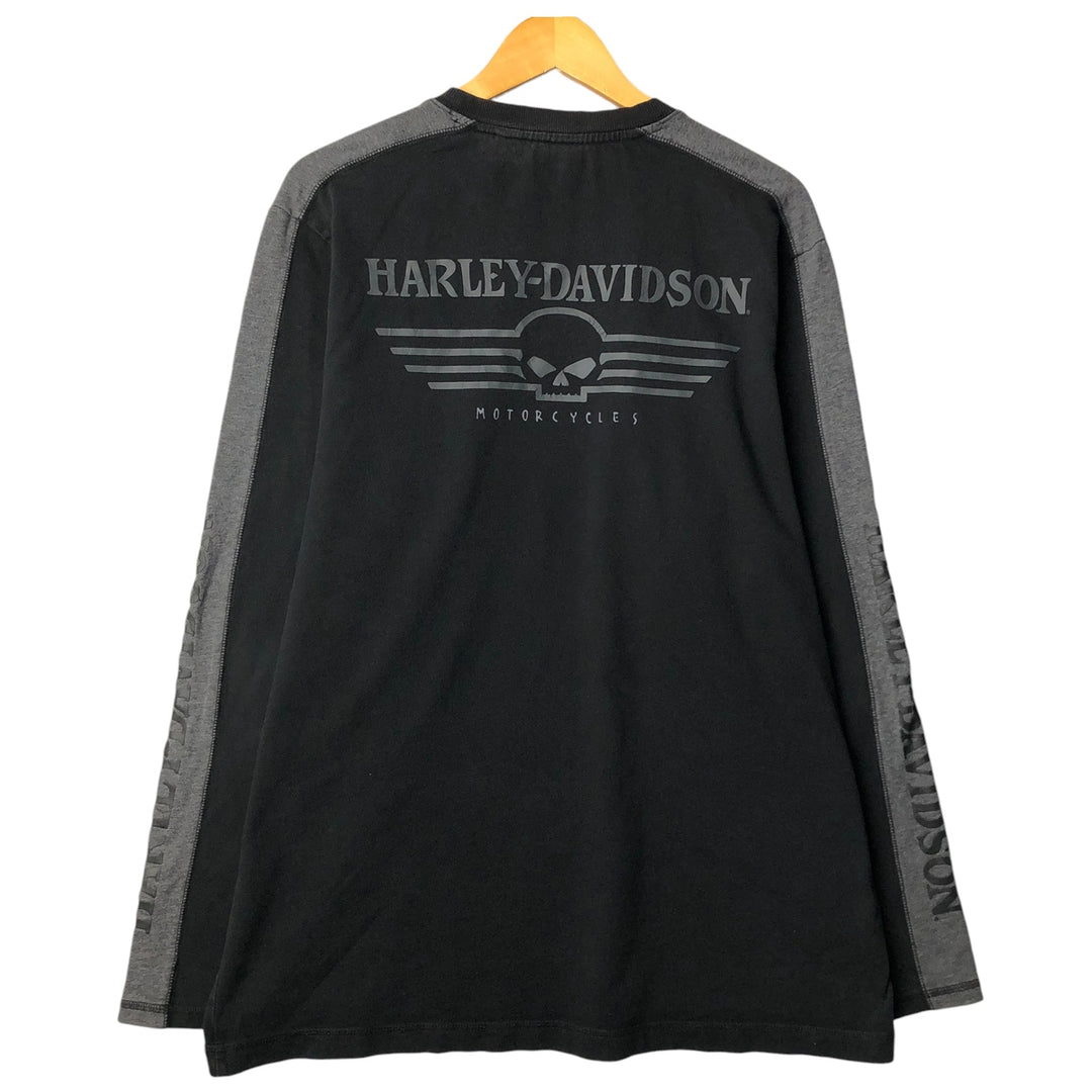 Harley-Davidson Skull Pattern with Wings Long Sleeve T-Shirt, Men's Size XL unclear black type Vintage Second Hand
