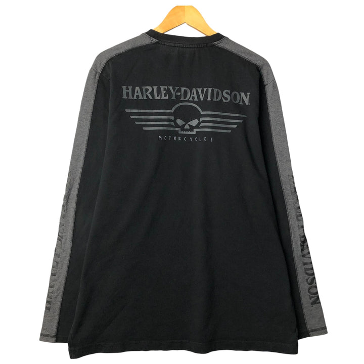 Harley-Davidson Skull Pattern with Wings Long Sleeve T-Shirt, Men's Size XL unclear black type Vintage Second Hand
