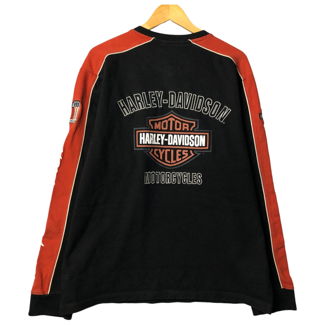 Harley-Davidson V-neck Stars and Stripes Long Sleeve T-Shirt, Men's XL cotton orange type Vintage Second Hand