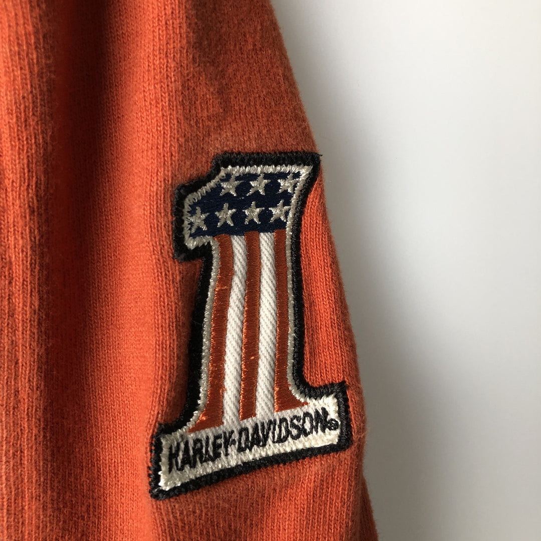 Harley-Davidson V-neck Stars and Stripes Long Sleeve T-Shirt, Men's XL cotton orange type Vintage Second Hand