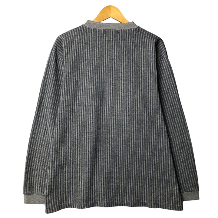 Eddie Bauer Stripe Pattern Henley Neck Long T-Shirt, Men's Size Medium cotton gray type Vintage Second Hand