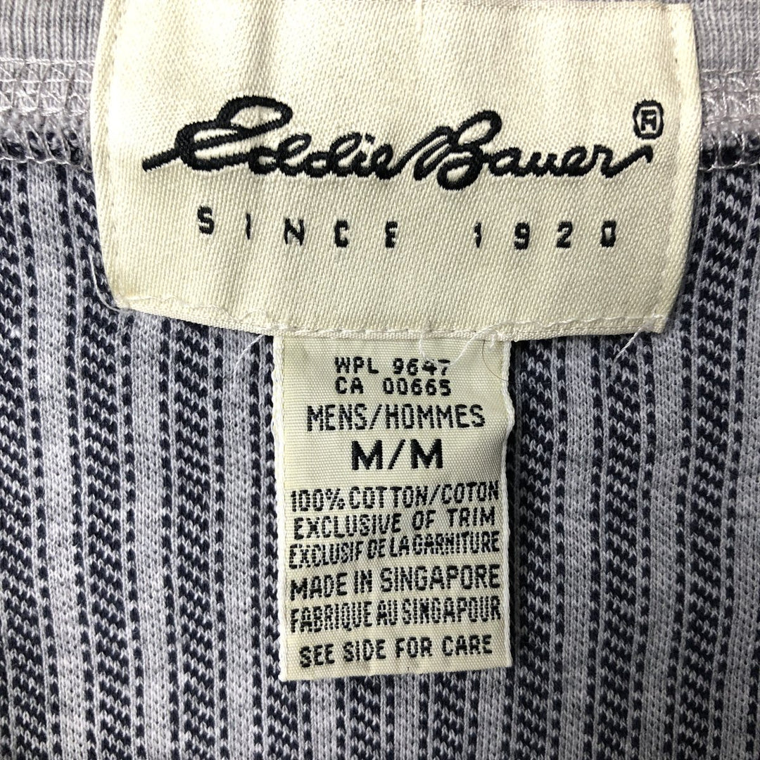Eddie Bauer Stripe Pattern Henley Neck Long T-Shirt, Men's Size Medium cotton gray type Vintage Second Hand