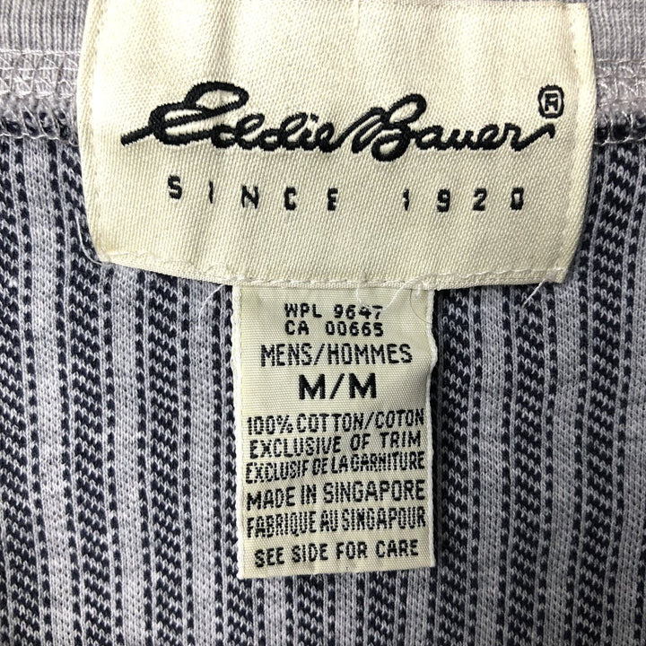 Eddie Bauer Stripe Pattern Henley Neck Long T-Shirt, Men's Size Medium cotton gray type Vintage Second Hand