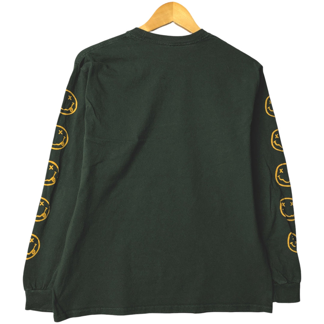 NIRVANA Print Long Sleeve Band T-Shirt, Men's Size Medium cotton Green type dark green Vintage Second Hand