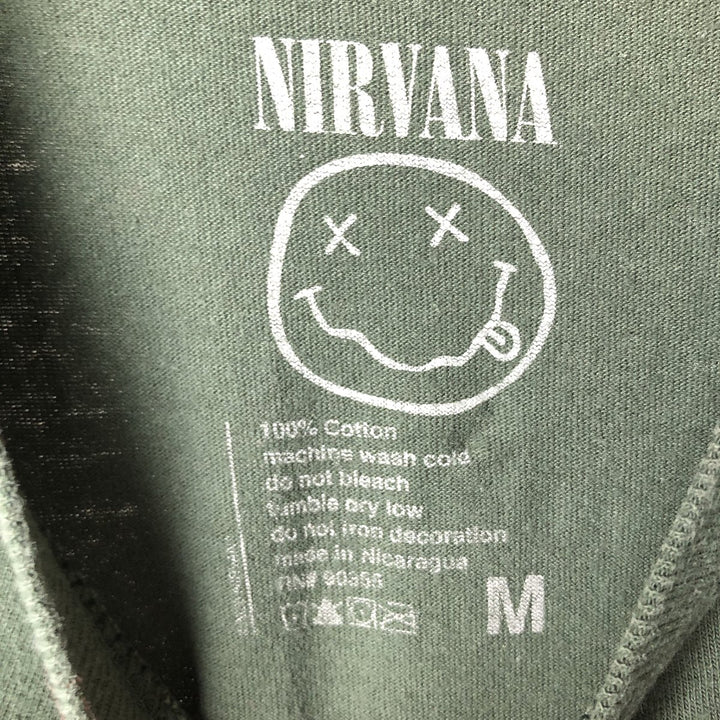 NIRVANA Print Long Sleeve Band T-Shirt, Men's Size Medium cotton Green type dark green Vintage Second Hand