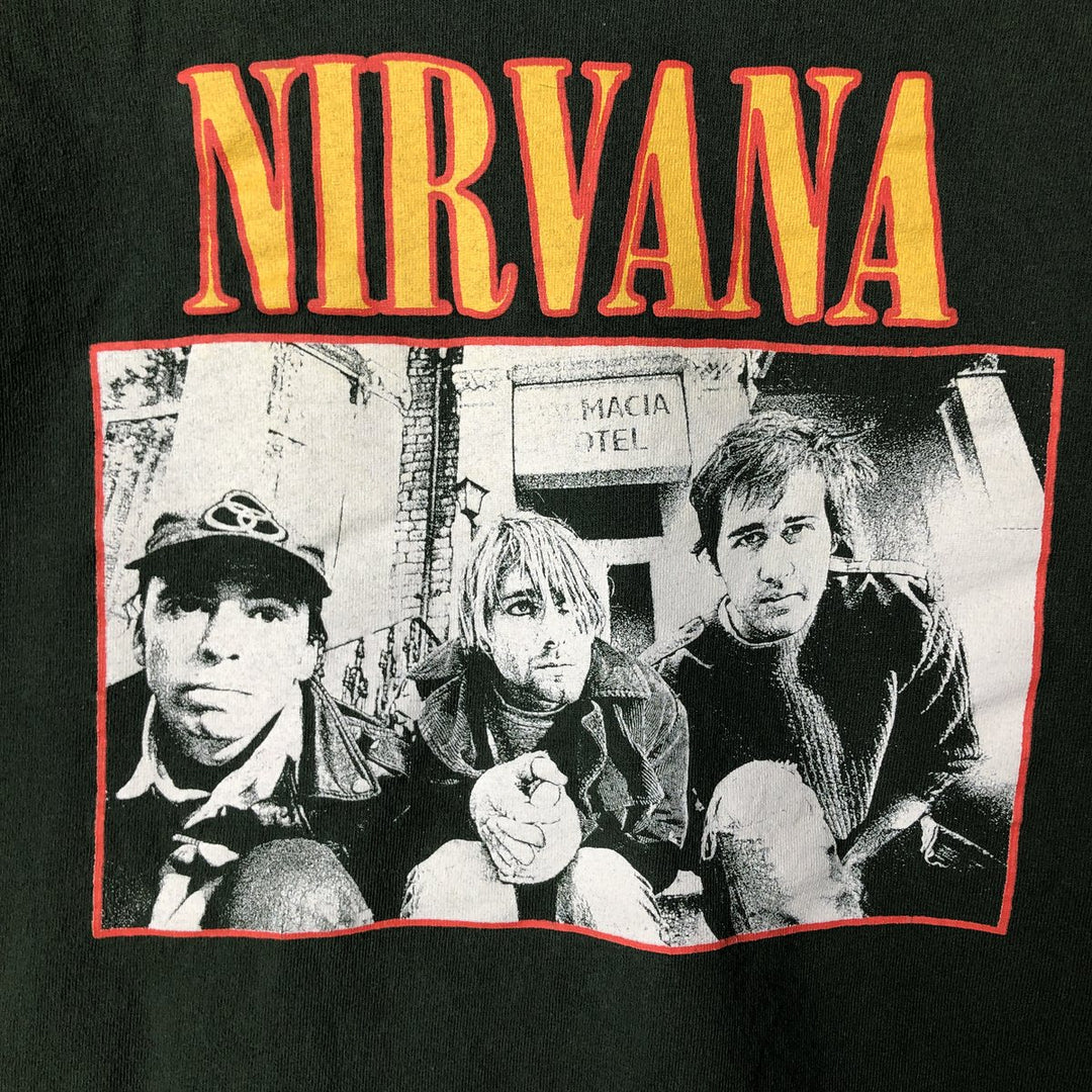 NIRVANA Print Long Sleeve Band T-Shirt, Men's Size Medium cotton Green type dark green Vintage Second Hand