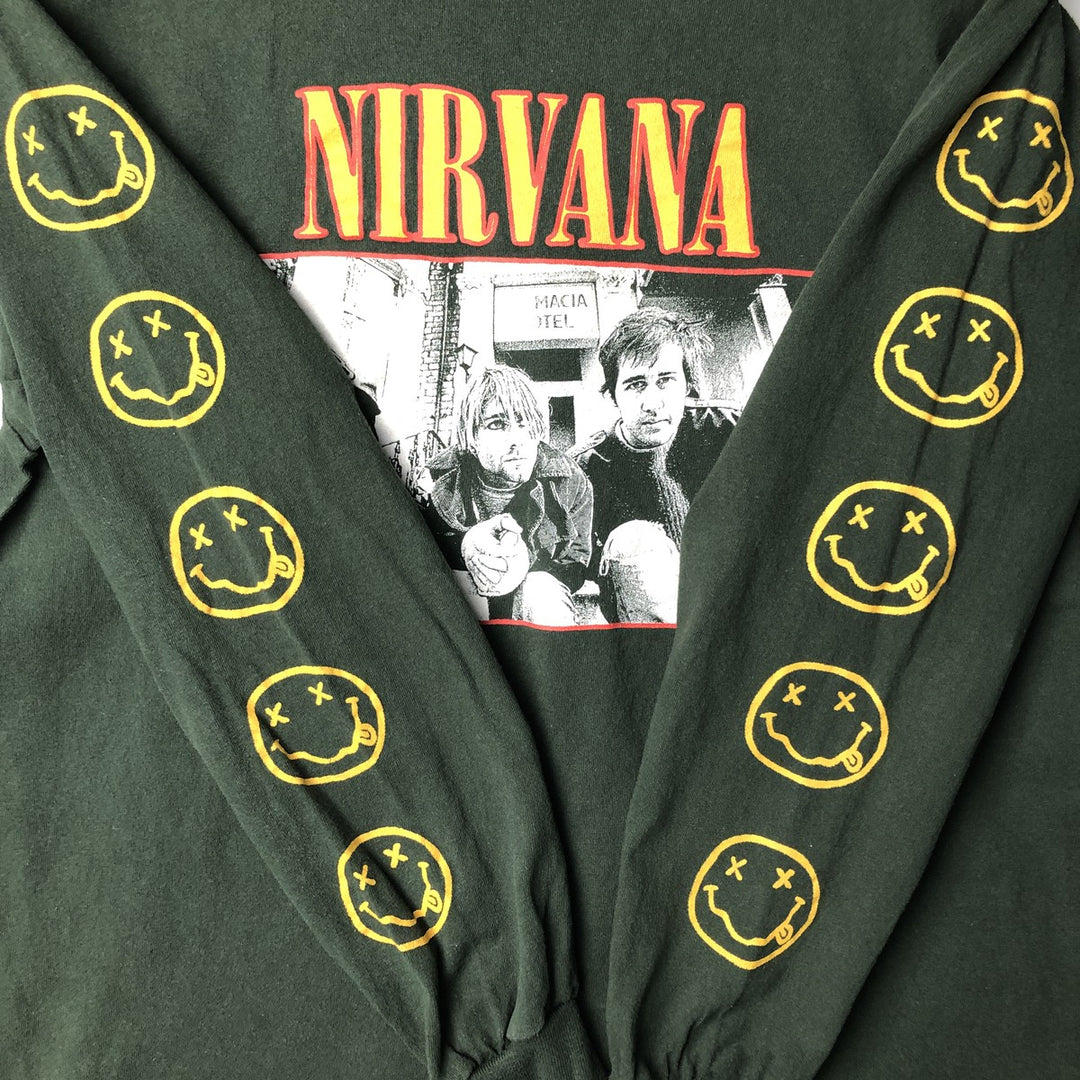 NIRVANA Print Long Sleeve Band T-Shirt, Men's Size Medium cotton Green type dark green Vintage Second Hand
