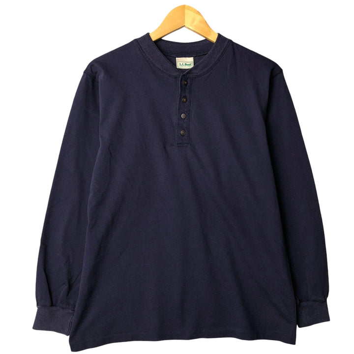 Vintage LLBean 80s-90'S Henley-neck long-sleeved T-shirt, Men's XL unclear navy blue type Vintage Second Hand