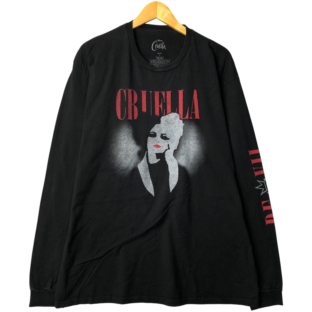 Disney CRUELLA Movie Long Sleeve T-Shirt, Men's Size L cotton black type Vintage Second Hand