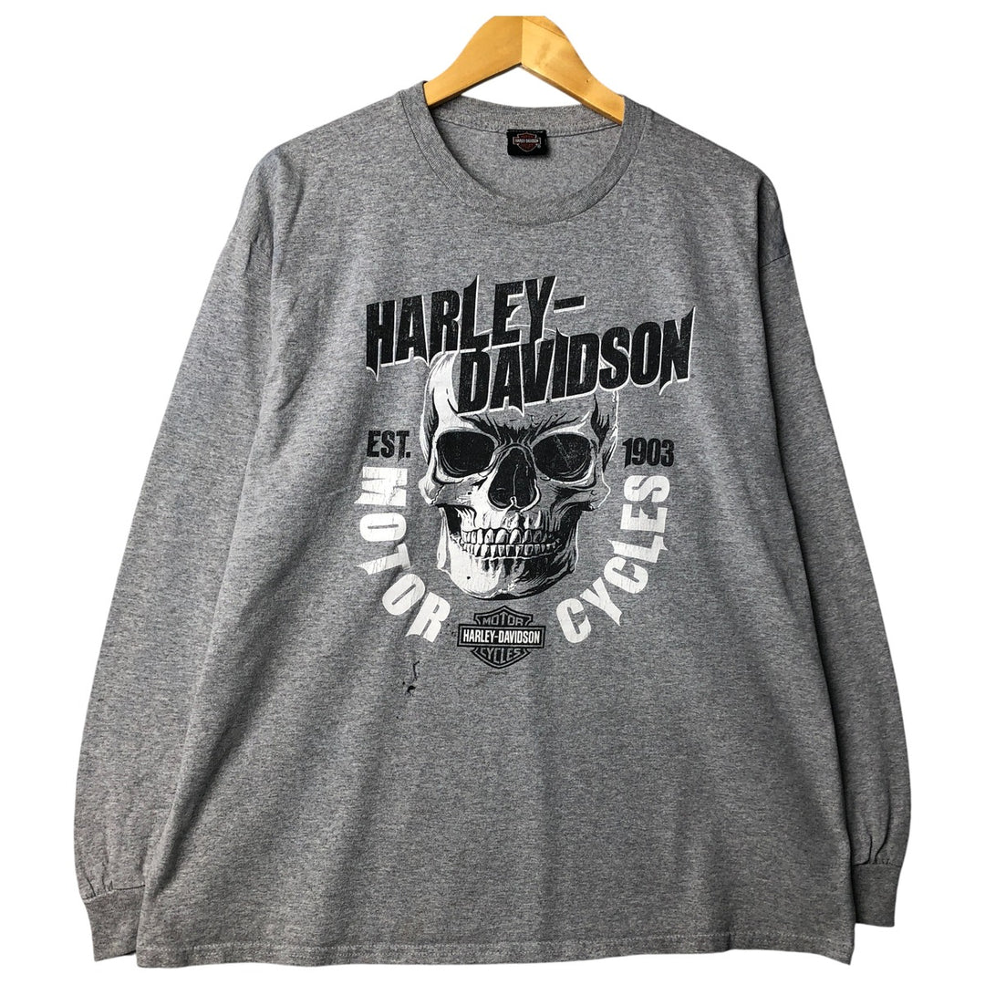 Harley-Davidson Skull Pattern Long T-shirt, Men's XL size cotton gray type Vintage Second Hand