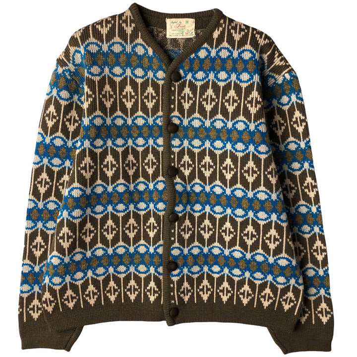 Trent Print Wool Knit Cardigan, Made in Canada, Women's Size Medium unclear brown type Vintage Second Hand
