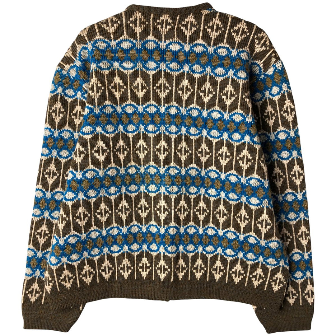 Trent Print Wool Knit Cardigan, Made in Canada, Women's Size Medium unclear brown type Vintage Second Hand