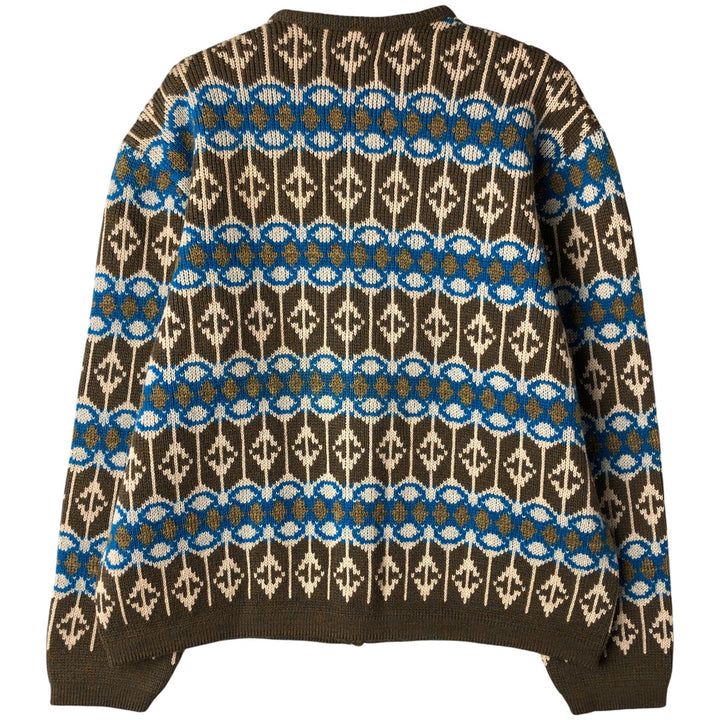 Trent Print Wool Knit Cardigan, Made in Canada, Women's Size Medium unclear brown type Vintage Second Hand