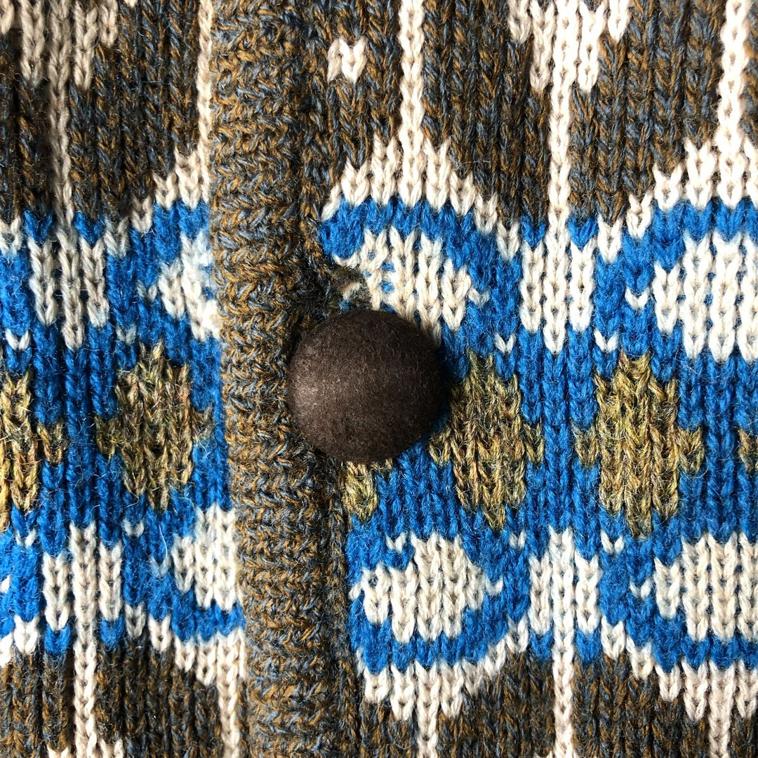 Trent Print Wool Knit Cardigan, Made in Canada, Women's Size Medium unclear brown type Vintage Second Hand