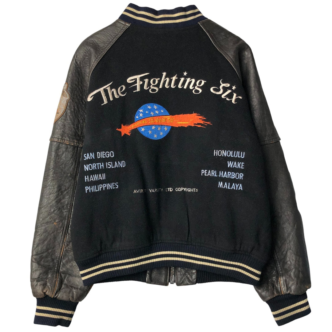 1980'S Avirex G-2 Padded Wool and Leather Sleeve Varsity Jacket, Men's Size Small wool black type Vintage Second Hand