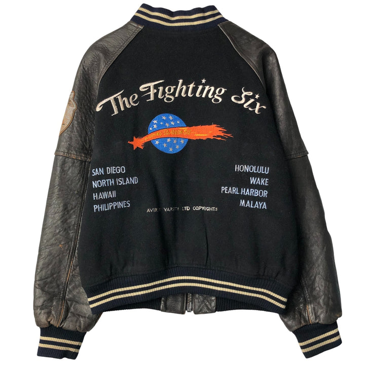 1980'S Avirex G-2 Padded Wool and Leather Sleeve Varsity Jacket, Men's Size Small wool black type Vintage Second Hand