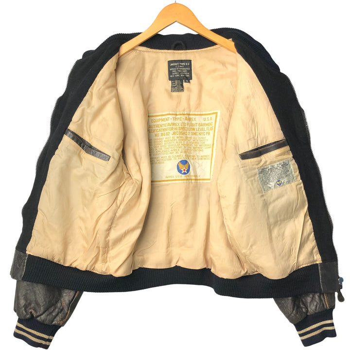 1980'S Avirex G-2 Padded Wool and Leather Sleeve Varsity Jacket, Men's Size Small wool black type Vintage Second Hand