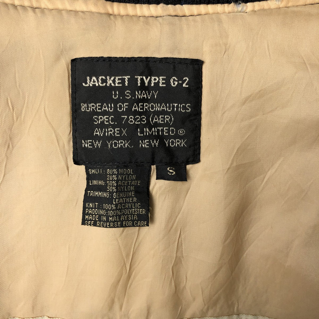 1980'S Avirex G-2 Padded Wool and Leather Sleeve Varsity Jacket, Men's Size Small wool black type Vintage Second Hand