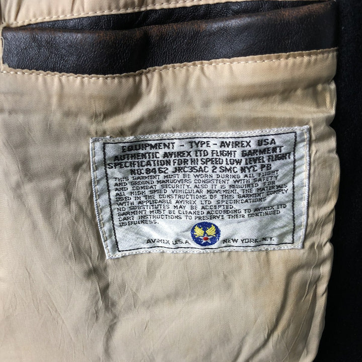 1980'S Avirex G-2 Padded Wool and Leather Sleeve Varsity Jacket, Men's Size Small wool black type Vintage Second Hand