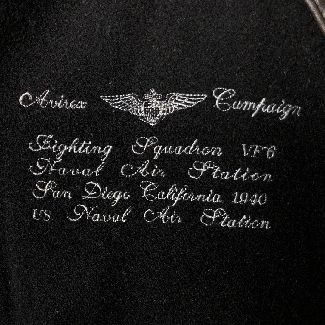 1980'S Avirex G-2 Padded Wool and Leather Sleeve Varsity Jacket, Men's Size Small wool black type Vintage Second Hand