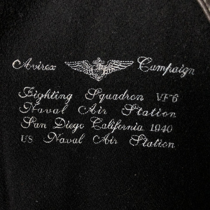 1980'S Avirex G-2 Padded Wool and Leather Sleeve Varsity Jacket, Men's Size Small wool black type Vintage Second Hand