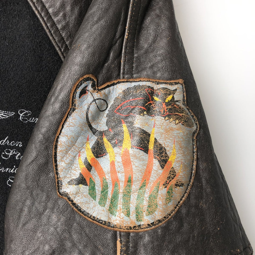 1980'S Avirex G-2 Padded Wool and Leather Sleeve Varsity Jacket, Men's Size Small wool black type Vintage Second Hand