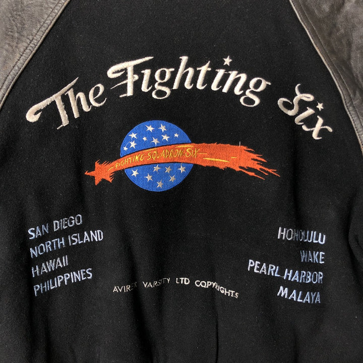 1980'S Avirex G-2 Padded Wool and Leather Sleeve Varsity Jacket, Men's Size Small wool black type Vintage Second Hand