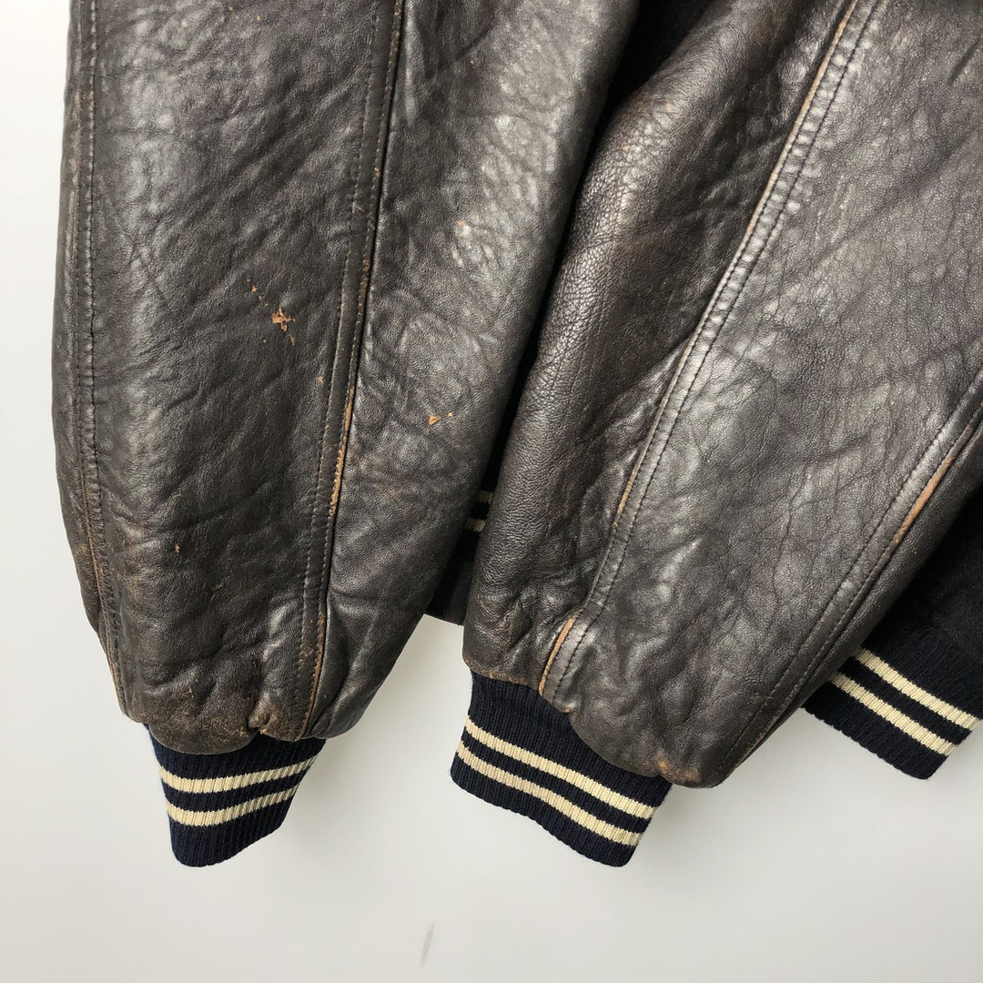 1980'S Avirex G-2 Padded Wool and Leather Sleeve Varsity Jacket, Men's Size Small wool black type Vintage Second Hand