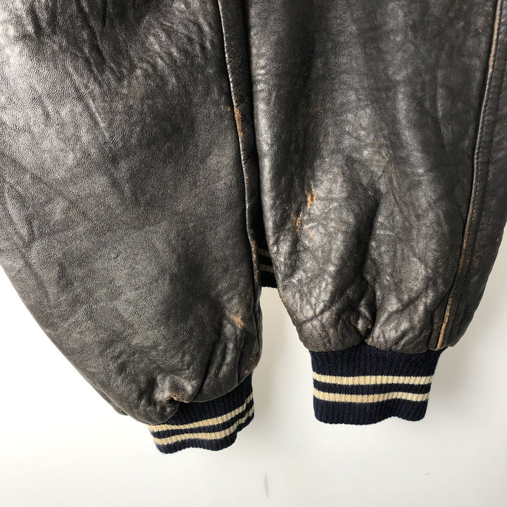 1980'S Avirex G-2 Padded Wool and Leather Sleeve Varsity Jacket, Men's Size Small wool black type Vintage Second Hand