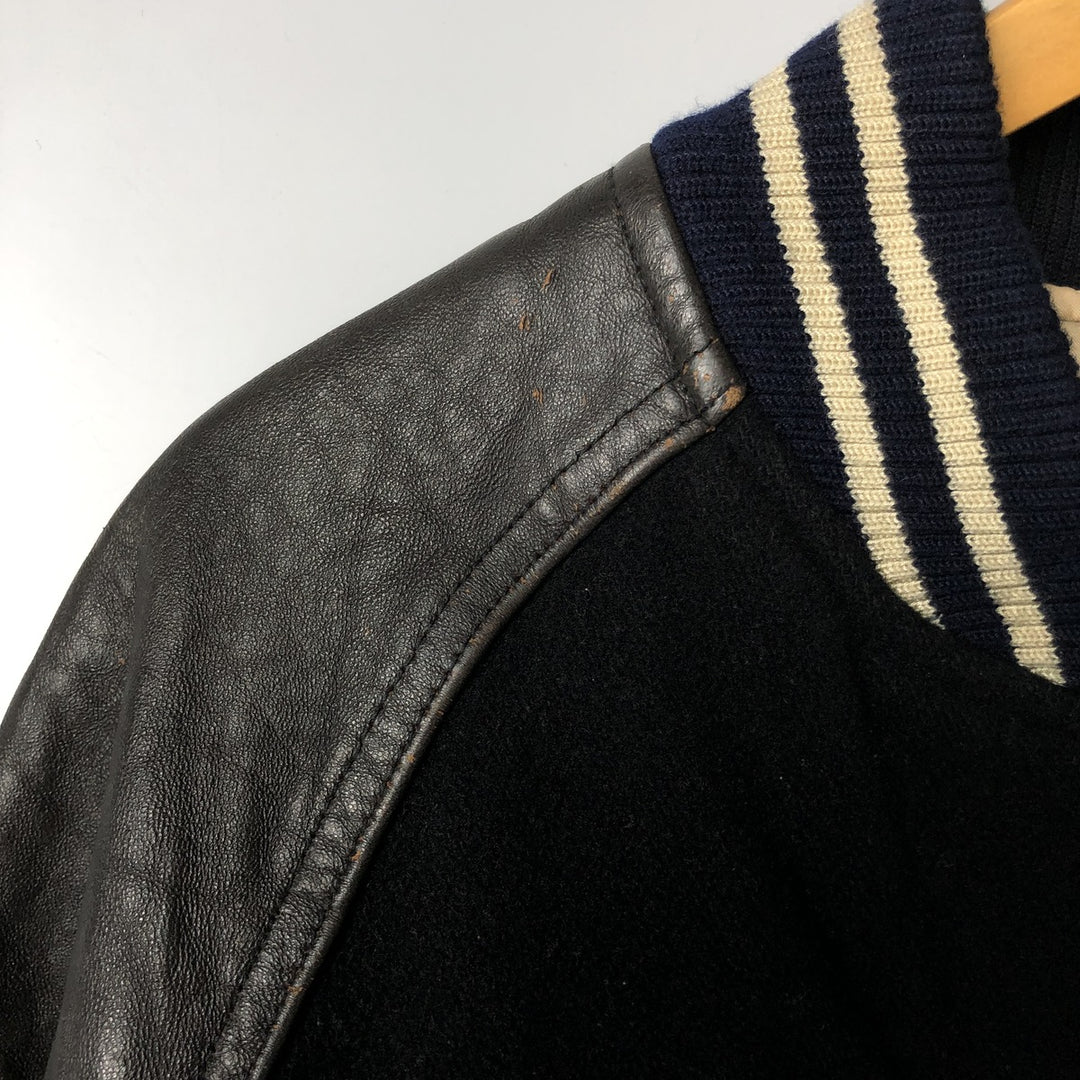 1980'S Avirex G-2 Padded Wool and Leather Sleeve Varsity Jacket, Men's Size Small wool black type Vintage Second Hand