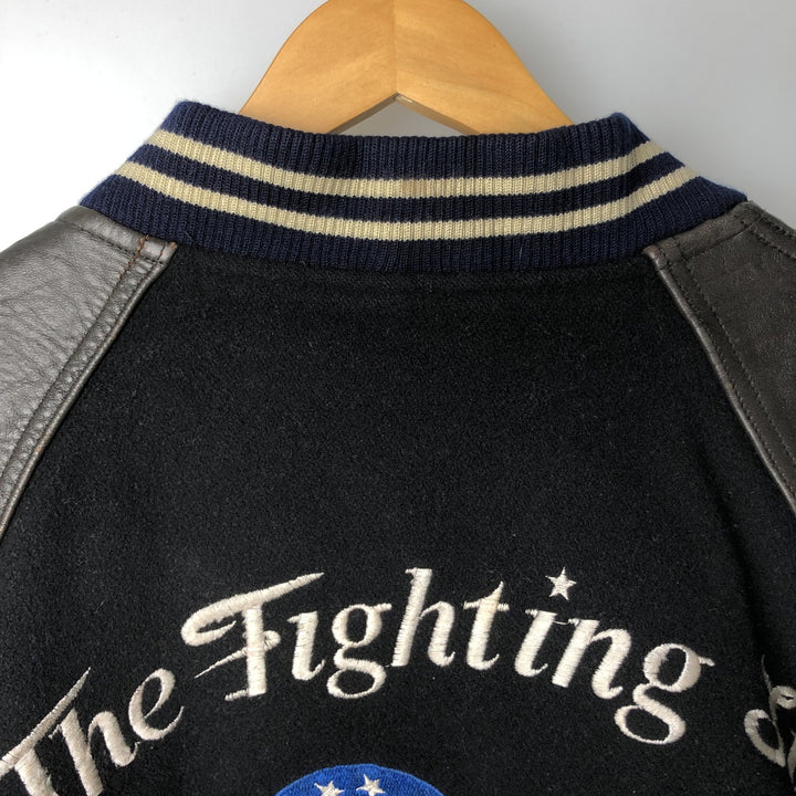 1980'S Avirex G-2 Padded Wool and Leather Sleeve Varsity Jacket, Men's Size Small wool black type Vintage Second Hand