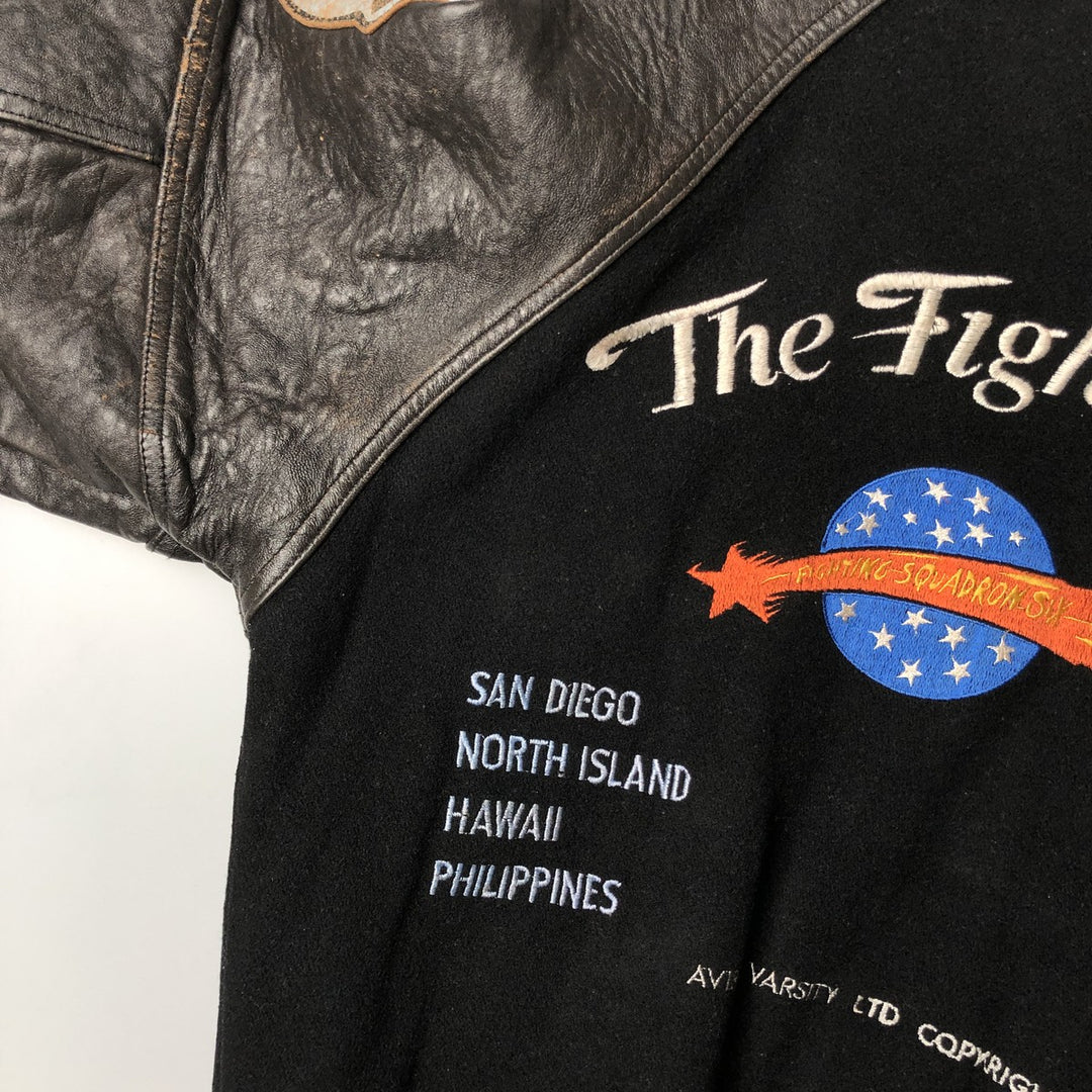 1980'S Avirex G-2 Padded Wool and Leather Sleeve Varsity Jacket, Men's Size Small wool black type Vintage Second Hand