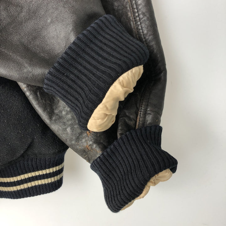 1980'S Avirex G-2 Padded Wool and Leather Sleeve Varsity Jacket, Men's Size Small wool black type Vintage Second Hand